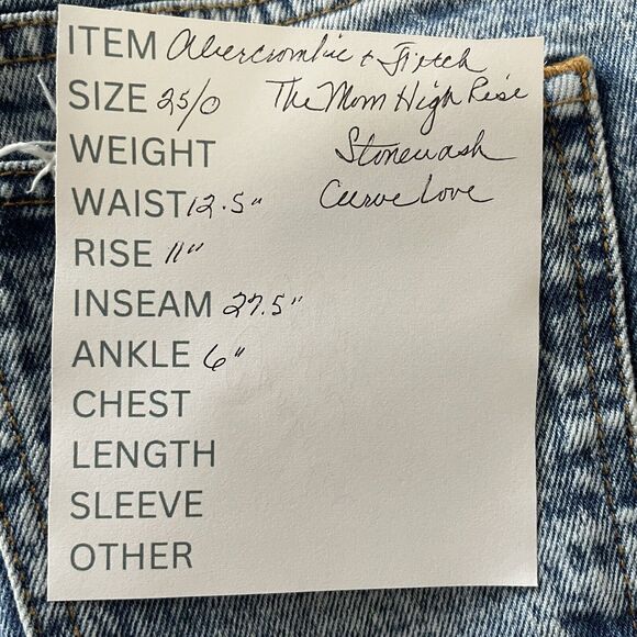 Abercrombie & Fitch A&F THE MOM HIGH RISE Size 25/0 Blue Stonewash CURVE LOVE - Picture 9 of 9